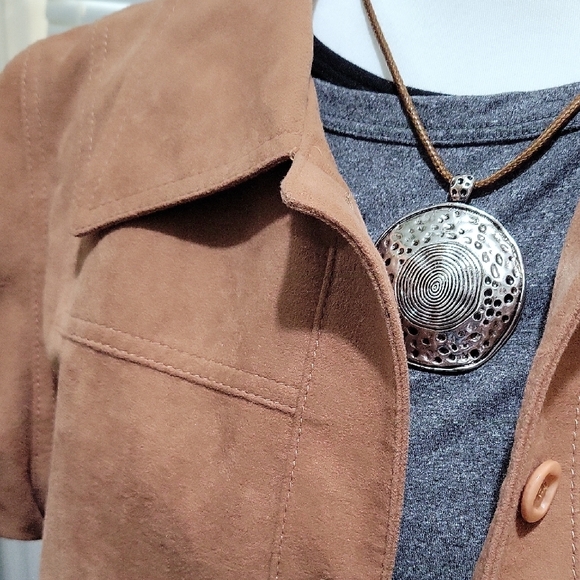 Forecaster Of Boston Classic Faux Suede Trench Coat Womens Sz L, Caramel Tan - Picture 3 of 7